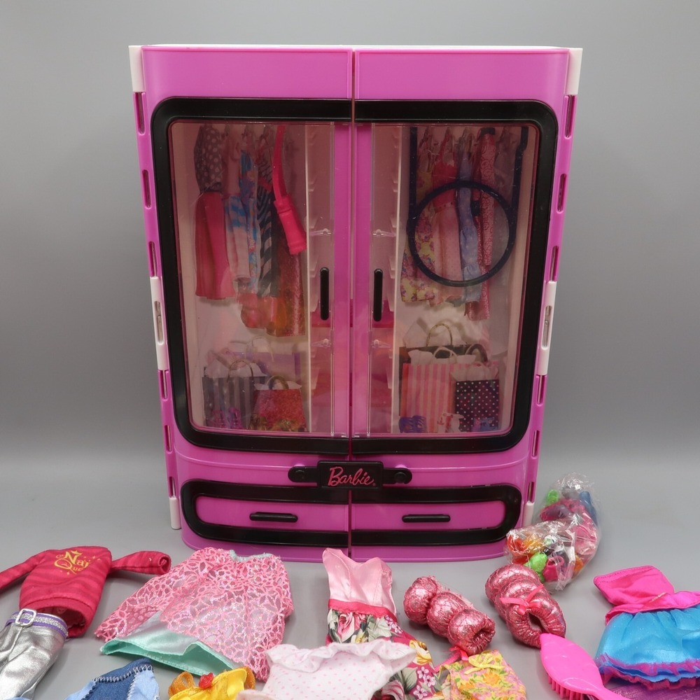 Barbie Closet Mattel Portable With Handle Clothes Shoes large lot